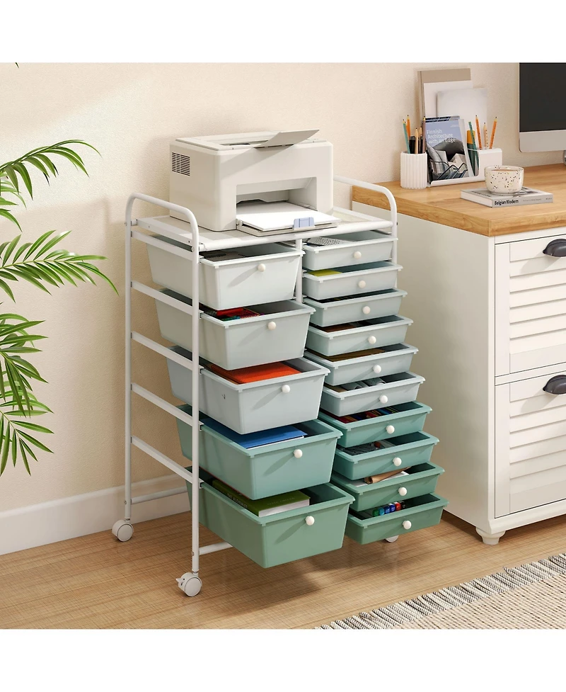 Sugift Fifteen Drawer Utility Rolling Storage Cart for Multi Use
