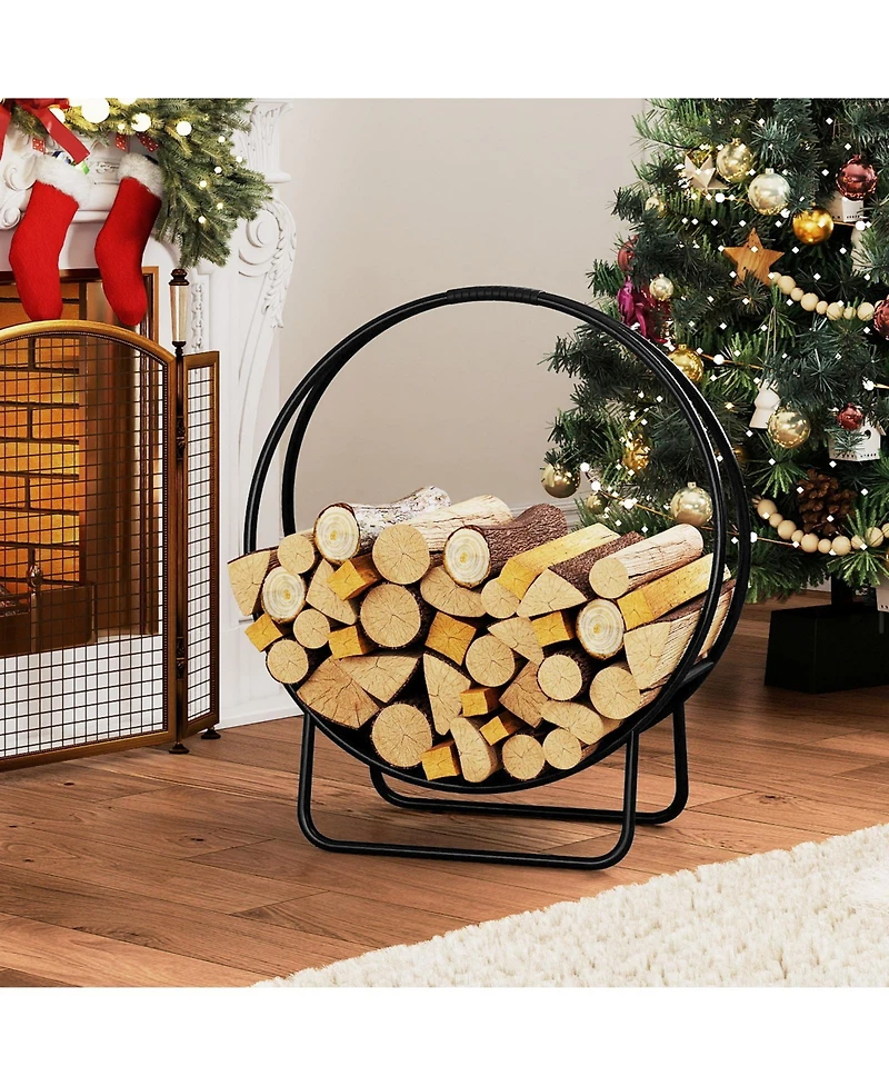 Sugift Firewood Log Hoop 20 Inch Round Heavy-duty Metal Curved Log Rack with Stand