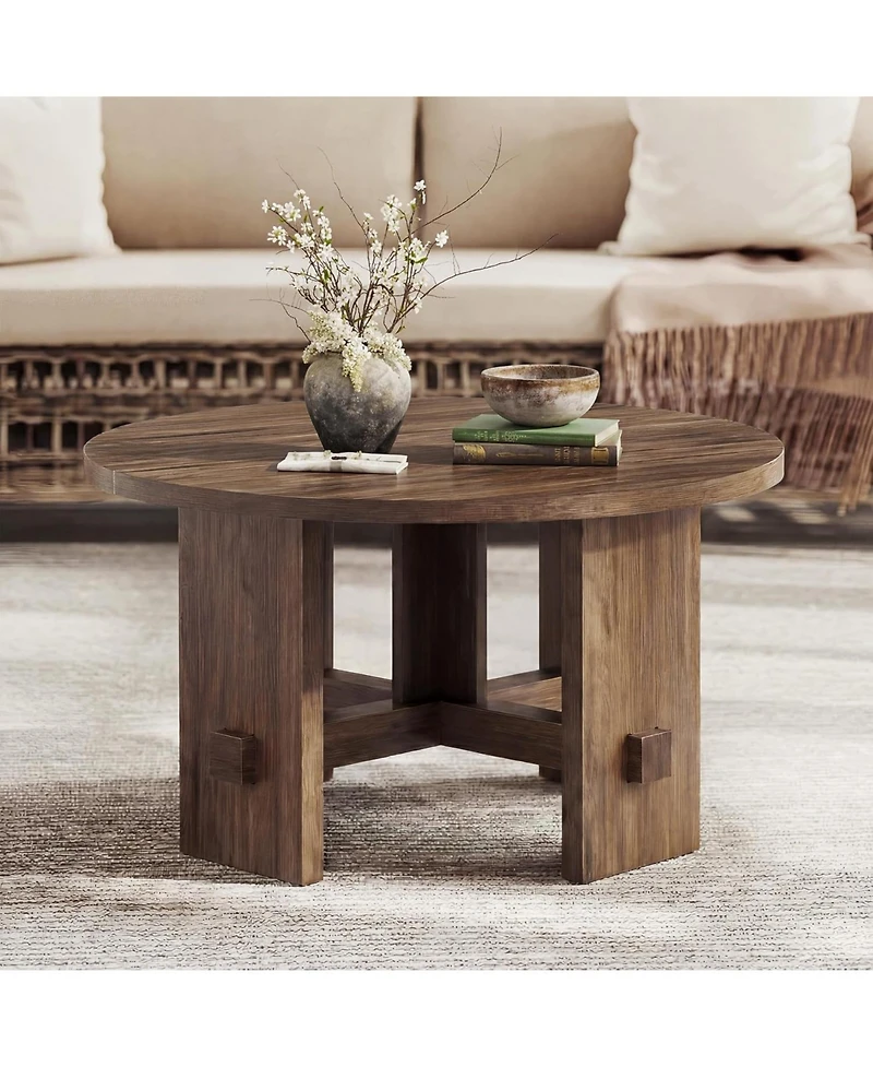 Tribesigns Round Coffee Table with Pedestal, 31.5-Inch Small Circle Center Table