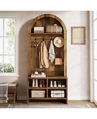 Tribesigns 70.87“ H Hall Tree with Bench and Shoe Storage, Arched Coat Rack with 4 Hooks and 4 Cubbies, Entryway Bench