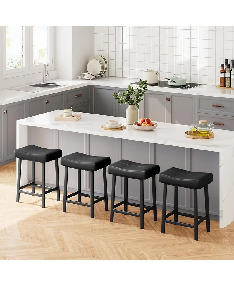 gaomon Set of 2 Ergonomic 24" Counter Height Bar Stools with Curved Pu Leather Seat, Metal Frame and Footrest, Supports 240 lbs