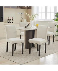 gaomon Set of 6 Linen Upholstered Parsons Dining Chairs with Nailhead Trim, Kitchen and Dining Room Seating