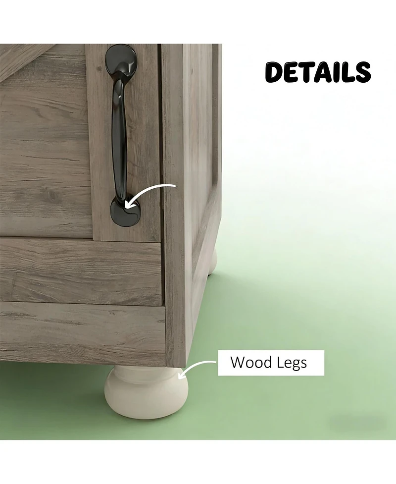 Rainsken Small Bedside Cabinet, Farmhouse Storage Nightstand with Open Shelf and Cupboard for Living Room, Bedroom,