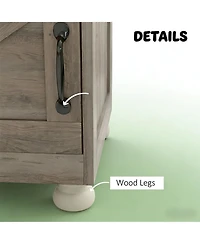 Rainsken Small Bedside Cabinet, Farmhouse Storage Nightstand with Open Shelf and Cupboard for Living Room, Bedroom,