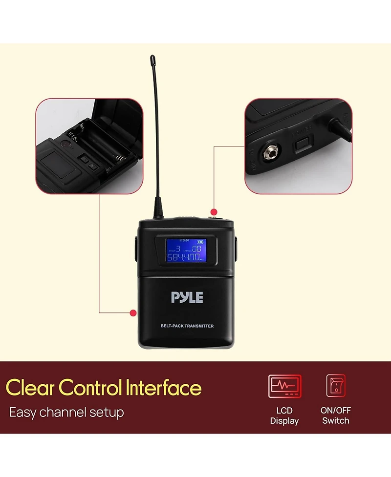 Pyle 8-Channel Wireless Microphone System with Lavalier and Headset Mics (PDWM8442)