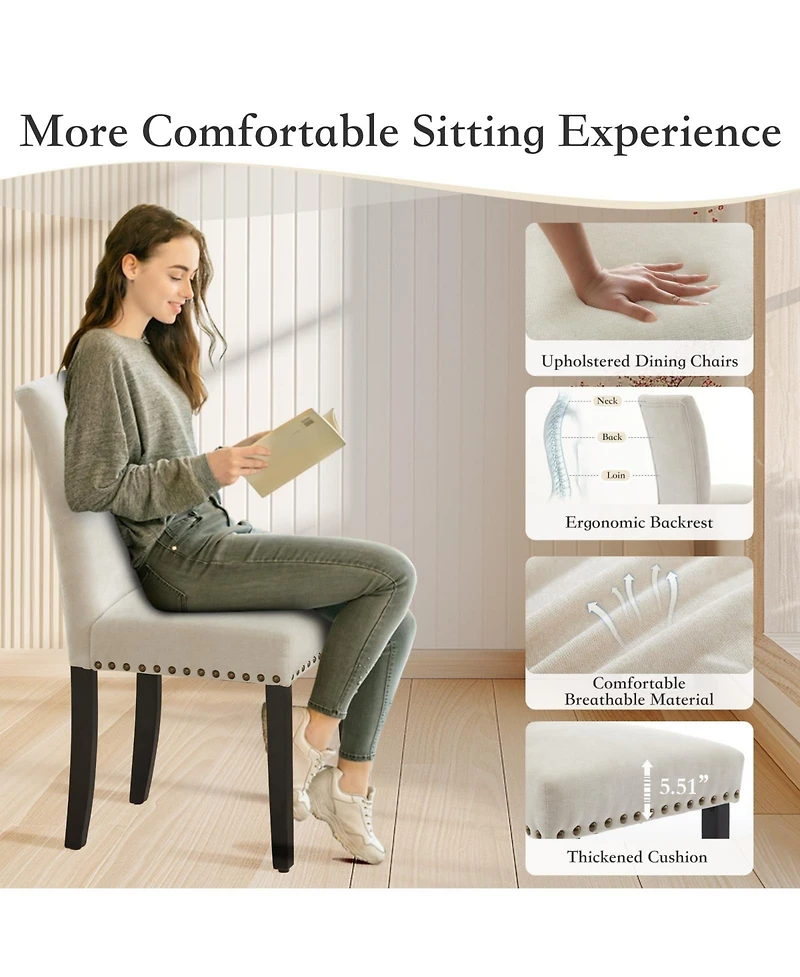 gaomon Set of 4 Linen Upholstered Parsons Dining Chairs with Nailhead Trim, Kitchen and Dining Room Seating