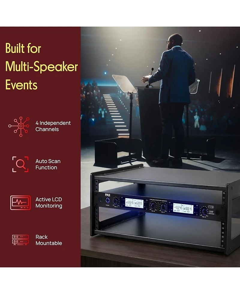 Pyle 4-Channel Wireless Microphone System with Professional Desktop Mics
