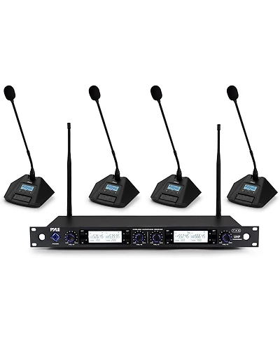 Pyle 4-Channel Wireless Microphone System with Professional Desktop Mics
