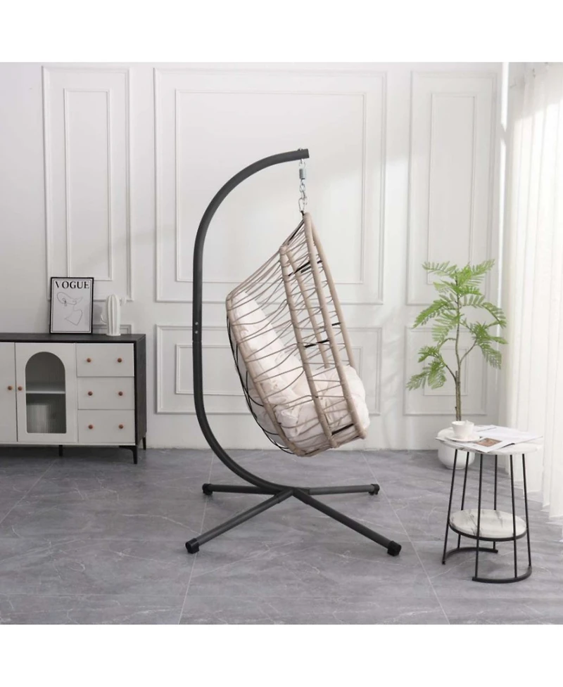 Boyel Living Outdoor Egg-shaped Hanging Chair with Stand, Patio Swing Chair, Indoor Rocking Hammock
