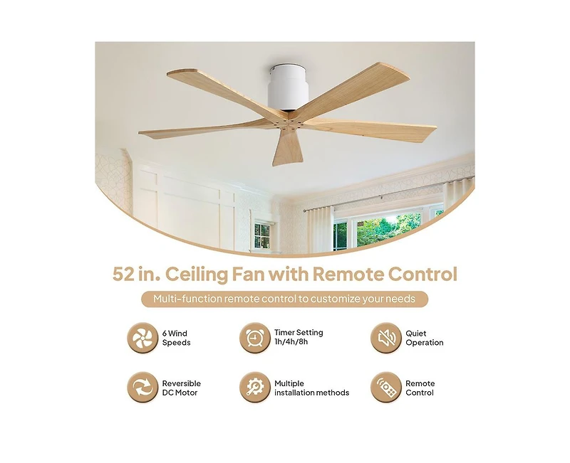 Sofucor 52-inch 5-Blade without Light Ceiling Fan with Remote Control and Timing Function