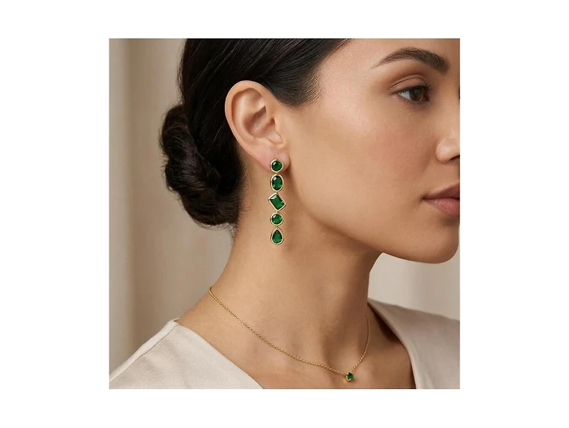Rivka Friedman 18K Gold-Plated Bezel Set Multi-Shape Green Cz Drop Earrings