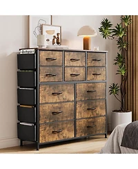gaomon 12 Drawer Fabric Dresser with Side Pockets & Hooks Tall Storage Chest Sturdy Steel Frame, Wooden Top, Easy Pull Handles
