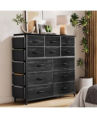 gaomon 12 Drawer Fabric Dresser with Side Pockets & Hooks Tall Storage Chest Sturdy Steel Frame, Wooden Top, Easy Pull Handles