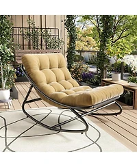 gaomon Oversized Papasan Rocking Chair, E-Coated Iron Egg Recliner, Cushion, 450 lbs Capacity, Indoor/Outdoor Lounge