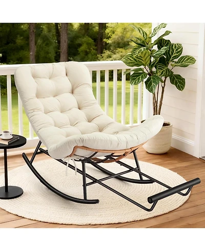gaomon Papasan Rocking Chair with Footrest, Oversized Rattan Chair with Removable Cushion, Pe Rattan Metal Frame, Indoor/Outdoor