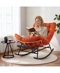 gaomon 2-Pack Papasan Rocking Chair with Footrest, Oversized Rattan Chair with Removable Cushion and Metal Frame, For Patio and Indoor