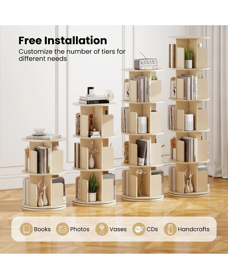 Sugift 5-Tier Rotating Bookshelf 360 Display Rack with Dividers and Anti-falling Baffles