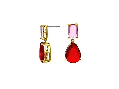 Rivka Friedman 18K Gold Plated Pink and Red Cubic Zirconia Drop Earrings