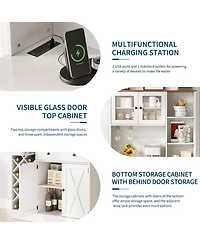 gaomon Coffee Bar Cabinet with Power Outlet & Exquisite Barn Doors, Sideboard Buffet Cabinet with Wine Bottle Rack, Storage Cabinet for Kitchen