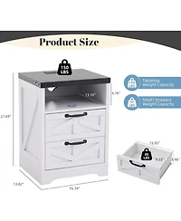 gaomon Modern Farmhouse Nightstand - Usb & Outlet Charging Station for Bedroom, 2 Drawer Industrial Bedside Table with Storage
