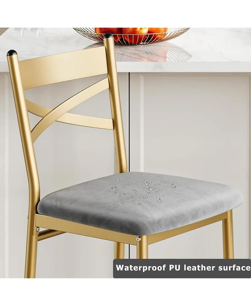 gaomon Set of 4 Gold 22" Bar Stools, Counter Height, Pu Upholstered Seat, Metal Frame, X-Back, for Kitchen Island, Dining Room