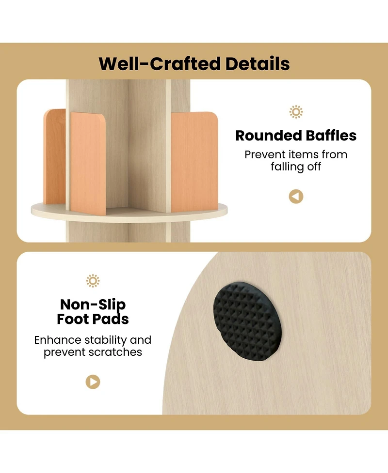 Sugift 5-Tier Rotating Bookshelf 360 Display Rack with Dividers and Anti-falling Baffles