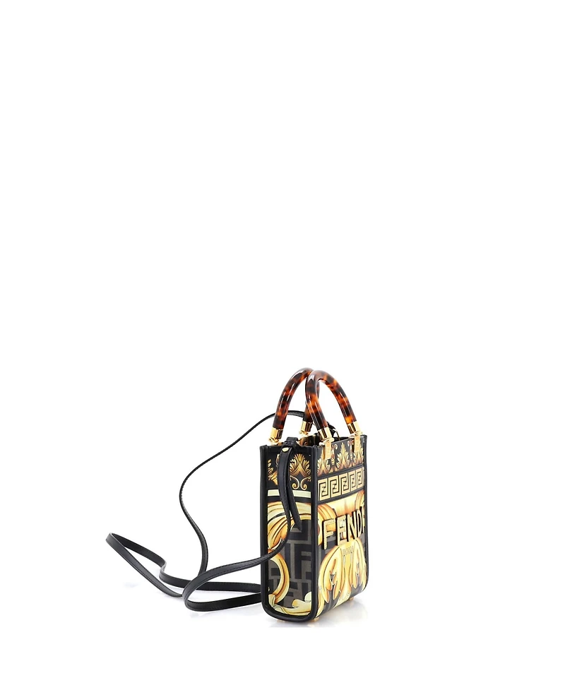 Pre-Owned Fendi Mini x Versace Fendace Convertible Sunshine Shopper Tote Printed Laminated Leather