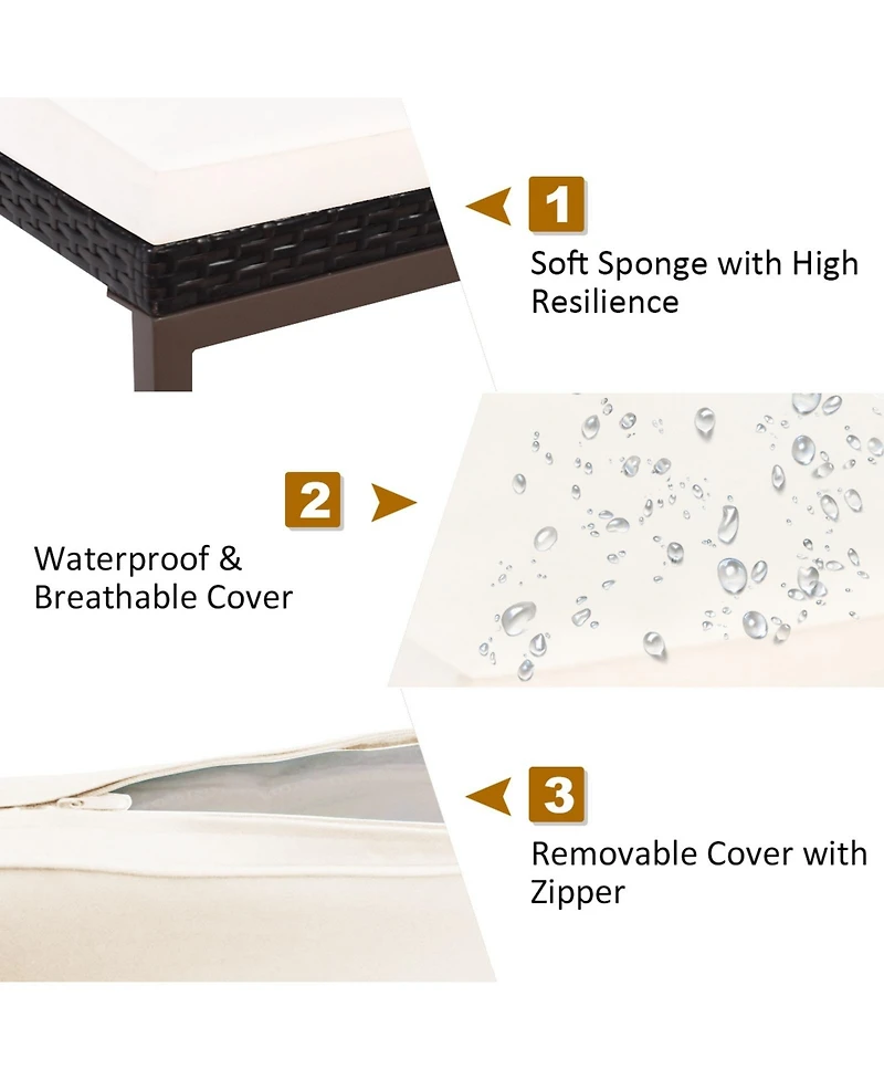 Sugift Two Piece Patio Rattan Reclining Chaise Lounge Chairs with Cushions