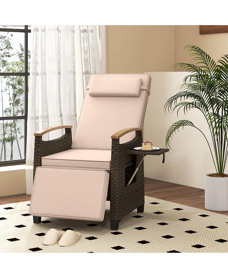 Sugift Patio Wicker Recliner Chair with Adjustable Backrest and Footrest