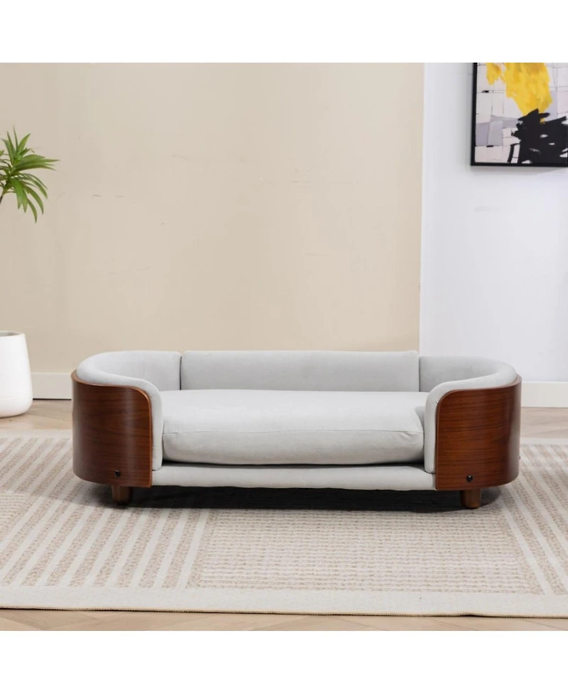 6thdruple Dog Sofa Bed with Velvet Cushion and Wood Legs