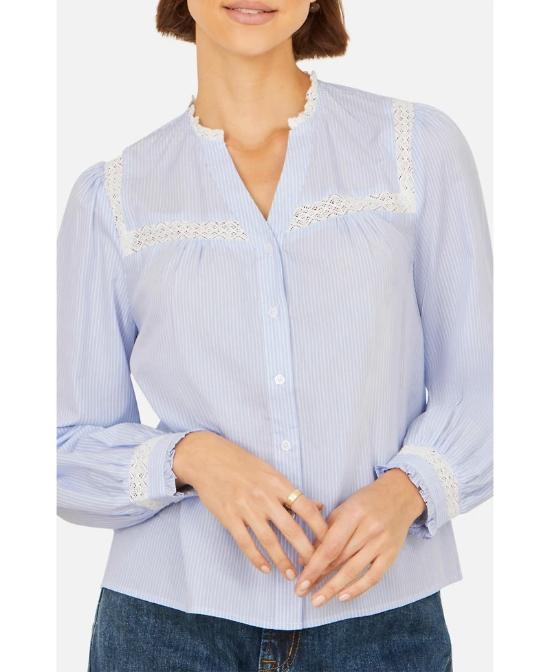 Yumi Women's Stripe Shirt With Lace Detail