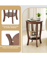 Sugift 2-tier Round End Table with Solid Wood Legs