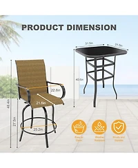 gaomon 5PCS Outdoor Swivel Bar Set with 4 Swivel Chairs and Glass Top Table, All Weather Textile Fabric Outdoor High Top Bar Set for Home, Backyard