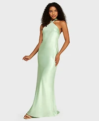Alex & Sophia Juniors' Halter Back Neck Drape Tie Gown