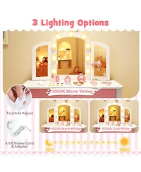 Sugift 2-in-1 Kids Vanity Table Set with Tri-Folding Detachable Mirror and Lights