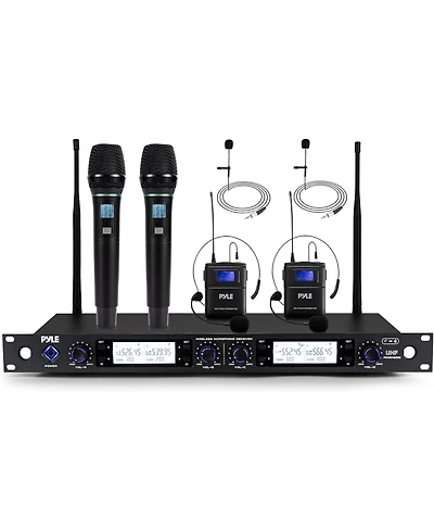 Pyle 4-Channel Wireless Microphone System with Handheld and Lavalier Mics (PDWM4802)