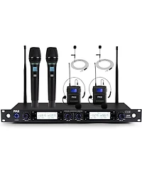 Pyle 4-Channel Wireless Microphone System with Handheld and Lavalier Mics (PDWM4802)