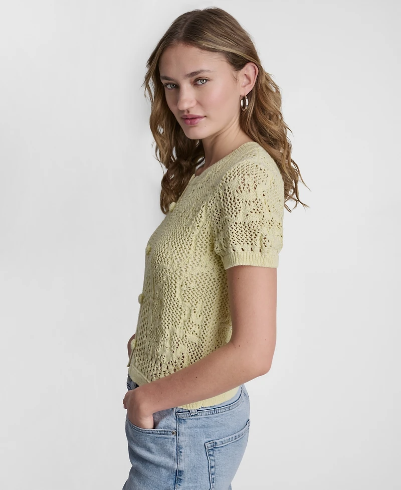 Dkny Jeans Petite Short-Sleeve Crew Neck Cardigan Sweater