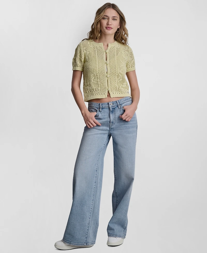 Dkny Jeans Petite Short-Sleeve Crew Neck Cardigan Sweater