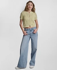 Dkny Jeans Petite Short-Sleeve Crew Neck Cardigan Sweater