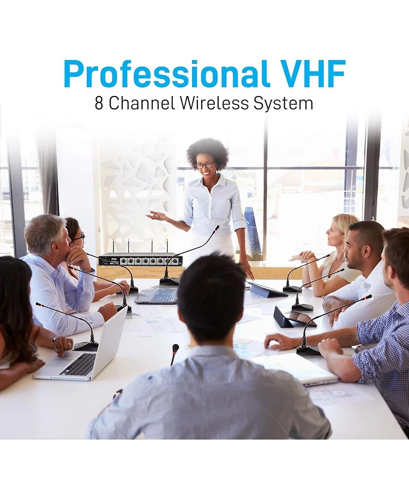 Pyle Vhf Professional Conference Microphone System with 8 Tabletop Gooseneck Mics (PDWM8300)