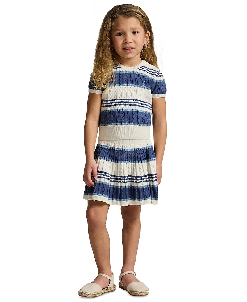 Polo Ralph Lauren Girls' 2T-6X Striped Cable Sweater and Skirt, 2-Piece Set