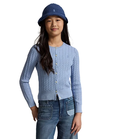 Polo Ralph Lauren Girls' 7-16 Mini-Cable Button Front Cardigan