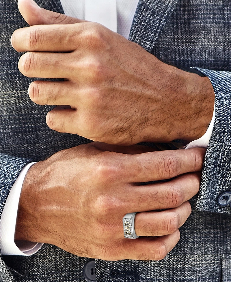 Macy's Men's Diamond (1/5 ct. t.w.) Dad Band Ring in 14k Gold Plated Sterling Silver