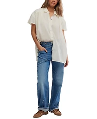 Free People Women's Float Away Short-Sleeve Collared Cotton Shirt