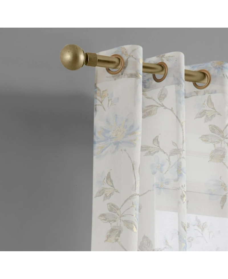 Dainty Home Jacqueline 2-Pack Linen Textured Metallic Light Filtering Grommet Curtain Panel Pair 38" x 84" - Blue and Gold Metallic