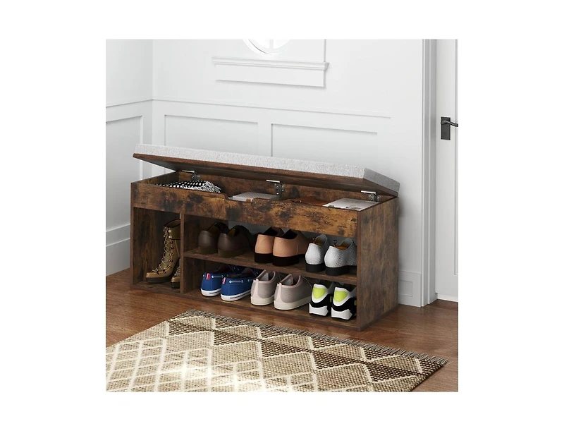 Slickblue Storage Shoe Bench with Padded Seat and 3 Open Shelves