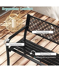 Sugift 50 Inches Outdoor Garden Bench with Geometric Lattice Backrest and Slatted Seat