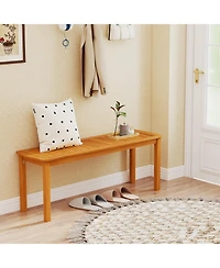 Sugift Set of 2 Acacia wood outdoor bench with slatted seat for garden