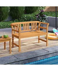 Sugift Acacia Wood 2-Person Patio Loveseat with Backrest and Armrests